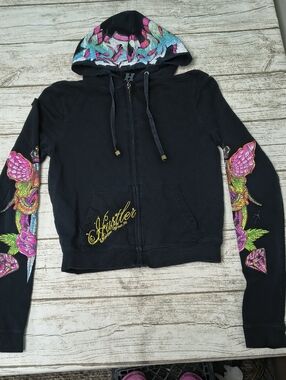 Hustler Y2K Graffiti Black Full Zip Hoodie